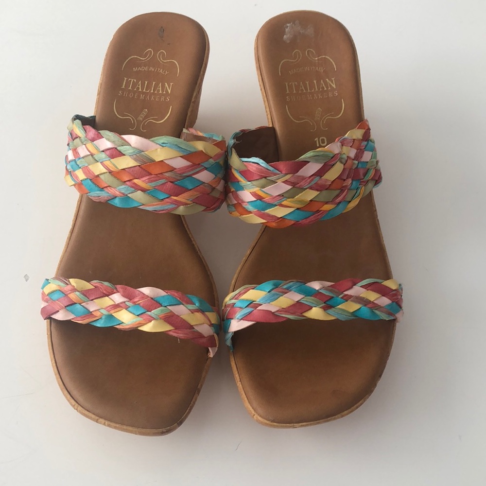 Italian shoemaker multi colored leather braided sandals